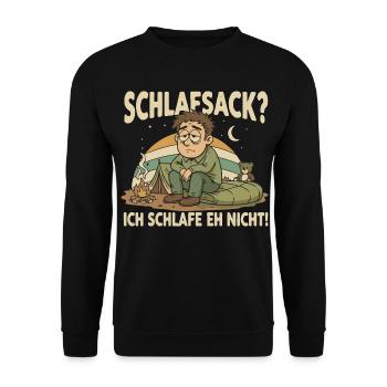 Schlafsack Witz Nacht Motiv - Unisex Pullover - Schwarz - Vorne - Alina (178cm) & Michal (187cm)