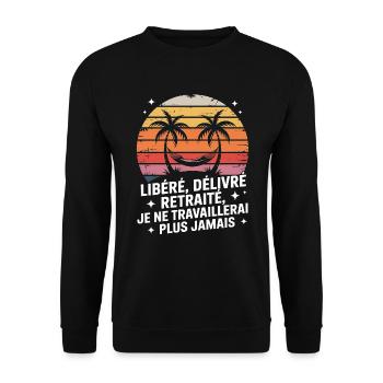 Coucher de soleil palmiers Liberté Retraite - Sweat-shirt Unisexe - noir - Devant - Alina (178cm) & Michal (187cm)