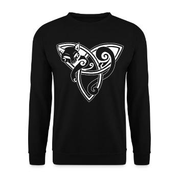 Weiße Katze und keltisches Symbol - Unisex Pullover - Schwarz - Vorne - Alina (178cm) & Michal (187cm)