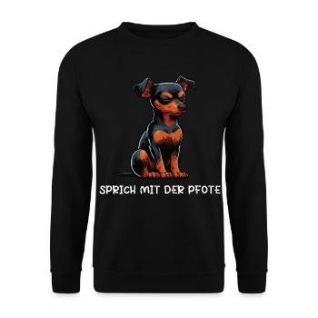 Sprich mit der Pfote Zwergpinscher Pinscher Minpin - Unisex Pullover - Schwarz - Vorne - Alina (178cm) & Michal (187cm)