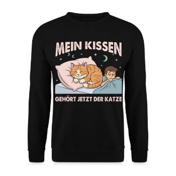 Mein Kissen gehört der Katze - Katzenbesitzer - Unisex Pullover - Schwarz - Vorne - Alina (178cm) & Michal (187cm)