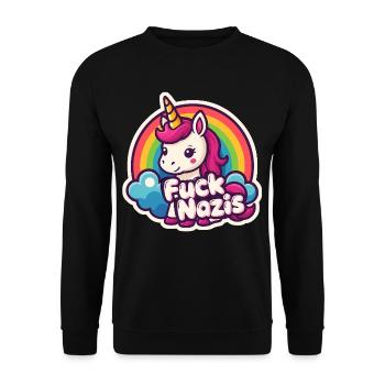 Unicorn Against Nazis Rainbow Unicorn - Unisex Sweatshirt - black - Front - Alina (178cm) & Michal (187cm)