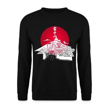 Weiße japanische Landschaft und rote Sonne - Unisex Pullover - Schwarz - Vorne - Alina (178cm) & Michal (187cm)