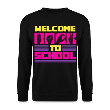 ASL Dolmetscher Gebärdensprache Welcome To School - Unisex Pullover - Schwarz - Vorne - Alina (178cm) & Michal (187cm)