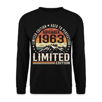 November 1963 Einzigartiger Retro-Geburtstag - Unisex Pullover - Schwarz - Vorne - Alina (178cm) & Michal (187cm)
