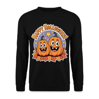 Fröhliche Kürbisse Halloween Duo - Unisex Pullover - Schwarz - Vorne - Alina (178cm) & Michal (187cm)