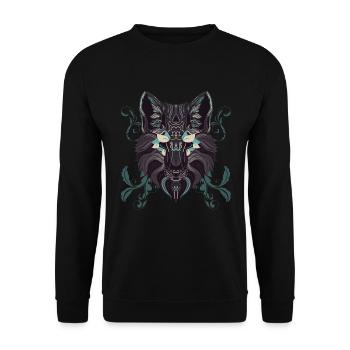 Türkis Ornament Wolf - Unisex Pullover - Schwarz - Vorne - Alina (178cm) & Michal (187cm)