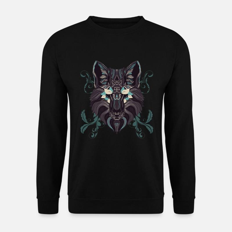 Türkis Ornament Wolf - Unisex Pullover - Schwarz