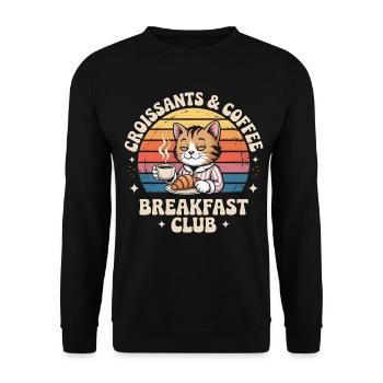 Katze Retro Kaffee Frühstück - Unisex Pullover - Schwarz - Vorne - Alina (178cm) & Michal (187cm)