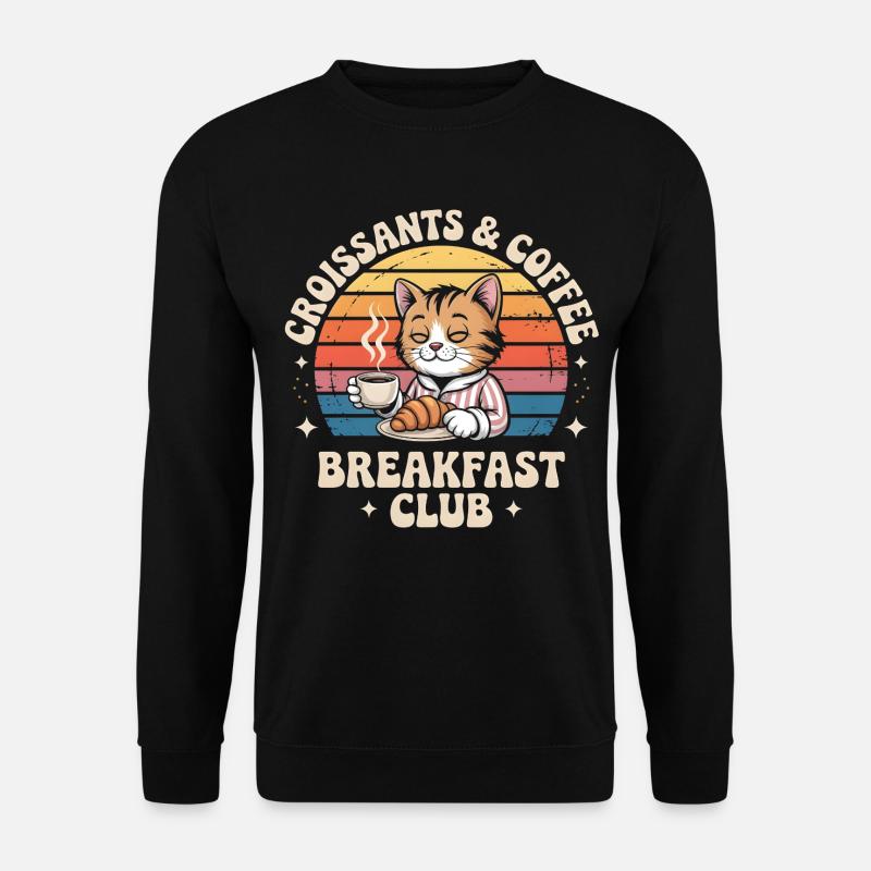 Katze Retro Kaffee Frühstück - Unisex Pullover - Schwarz