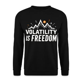 Volatility is Freedom – Bitcoin Crypto Spruch - Unisex Pullover - Schwarz - Vorne - Alina (178cm) & Michal (187cm)