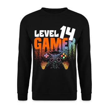 Level 14 Gamer Regenbogen Controller 14 Jahre - Unisex Pullover - Schwarz - Vorne - Alina (178cm) & Michal (187cm)