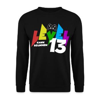 Level 13 Farbiges Gaming Motiv zum 13.Geburtstag - Unisex Pullover - Schwarz - Vorne - Alina (178cm) & Michal (187cm)