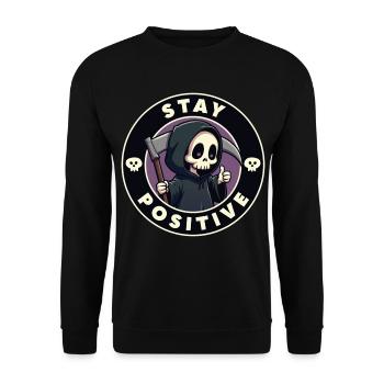 Bleiben Sie positiv - Unisex Pullover - Schwarz - Vorne - Alina (178cm) & Michal (187cm)