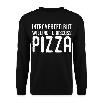 Introvertiert, aber Pizza-Fan - Unisex Pullover - Schwarz - Vorne - Alina (178cm) & Michal (187cm)