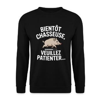 Bientôt chasseuse veuillez patienter - Sweat-shirt Unisexe - noir - Devant - Alina (178cm) & Michal (187cm)