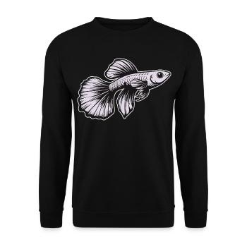 Weißer Guppy Design – Aquarium Fisch - Unisex Pullover - Schwarz - Vorne - Alina (178cm) & Michal (187cm)