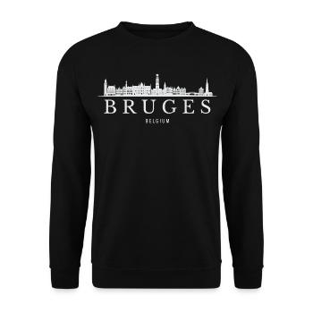 Brügge-Skyline, Brügge, Belgien - Unisex Pullover - Schwarz - Vorne - Alina (178cm) & Michal (187cm)