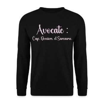 Avocate : café, dossiers et sarcasme - Sweat-shirt Unisexe - noir - Devant - Alina (178cm) & Michal (187cm)