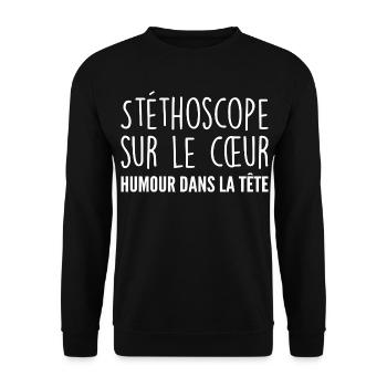 Stéthoscope au cœur, humour dans la tête - Sweat-shirt Unisexe - noir - Devant - Alina (178cm) & Michal (187cm)