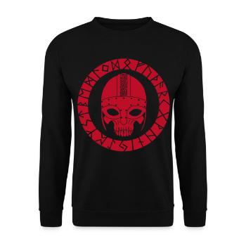 Red Skull und Wikinger Runen - Unisex Pullover - Schwarz - Vorne - Alina (178cm) & Michal (187cm)