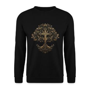 Croix Chrétienne Arbre Foi - Sweat-shirt Unisexe - noir - Devant - Alina (178cm) & Michal (187cm)