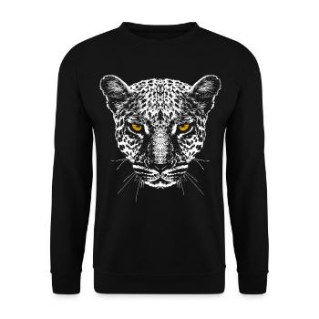 Leopard / Kopf / Augen - Unisex Pullover - Schwarz - Vorne - Alina (178cm) & Michal (187cm)