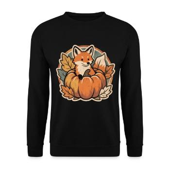 Süßer Halloween Fuchs im Kürbis mit Hexenhut - Unisex Pullover - Schwarz - Vorne - Alina (178cm) & Michal (187cm)