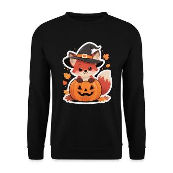 Süßer Halloween Fuchs Im Kürbis Mit Hexenhut  - Unisex Pullover - Schwarz - Vorne - Alina (178cm) & Michal (187cm)