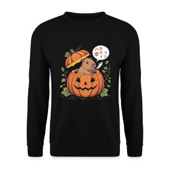 Capybara Pumpkin - T-shirt drôle d’Halloween - Sweat-shirt Unisexe - noir - Devant - Alina (178cm) & Michal (187cm)
