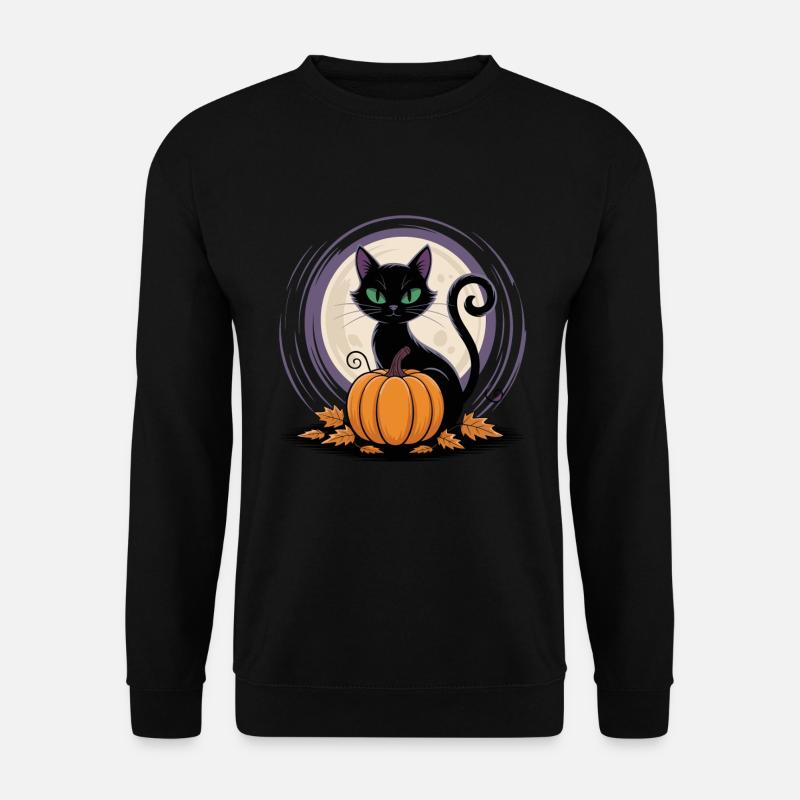 Mondschein Katze mit Kürbis - Unisex Pullover - Schwarz