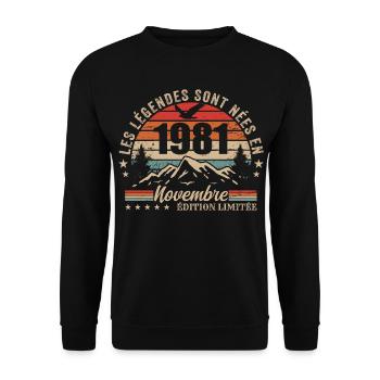 Genial seit November 1981 | November 1981 - Unisex Pullover - Schwarz - Vorne - Alina (178cm) & Michal (187cm)