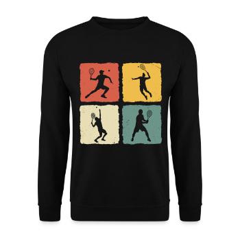Tennis Retro Tennisspieler T-shirt Tennis spielen - Unisex Pullover - Schwarz - Vorne - Alina (178cm) & Michal (187cm)