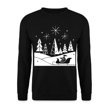  Schlittenfahrt im Schnee Weihnachts Motiv - Unisex Pullover - Schwarz - Vorne - Alina (178cm) & Michal (187cm)