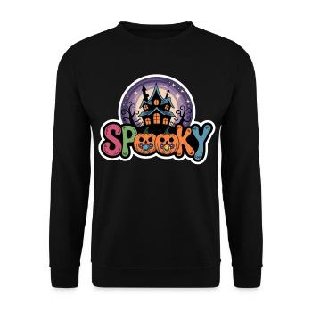Haunted House Halloween Motif - Unisex Sweatshirt - black - Front - Alina (178cm) & Michal (187cm)