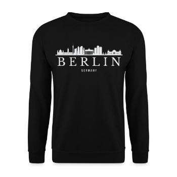 Berliner Skyline, Berlin, Deutschland - Unisex Pullover - Schwarz - Vorne - Alina (178cm) & Michal (187cm)