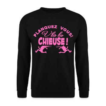 Planquez vous voilà la Chieuse cadeau t-shirt - Sweat-shirt Unisexe - noir - Devant - Alina (178cm) & Michal (187cm)