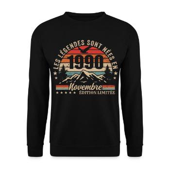 Genial seit November 1990 | November 1990 - Unisex Pullover - Schwarz - Vorne - Alina (178cm) & Michal (187cm)
