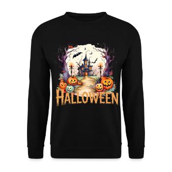 Chemin des lanternes d’Halloween vers le manoir hanté - Sweat-shirt Unisexe - noir - Devant - Alina (178cm) & Michal (187cm)