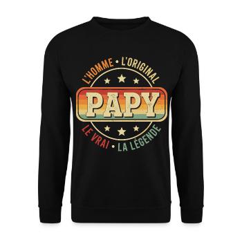 Vintage Papi Grand-Père Retro Vrai Original Papy - Sweat-shirt Unisexe - noir - Devant - Alina (178cm) & Michal (187cm)