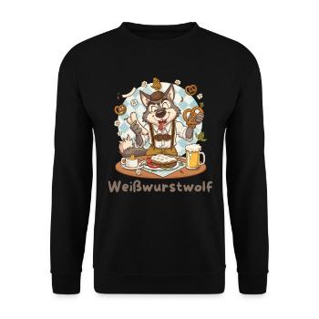 Weißwurstwolf Kochheld Bavarian - Unisex Pullover - Schwarz - Vorne - Alina (178cm) & Michal (187cm)