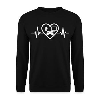 Streaming Gamer Cœur Micro Écran Manette - Sweat-shirt Unisexe - noir - Devant - Alina (178cm) & Michal (187cm)