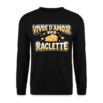 Live On Love And Raclette Lustiges Geschenk - Unisex Pullover - Schwarz - Vorne - Alina (178cm) & Michal (187cm)