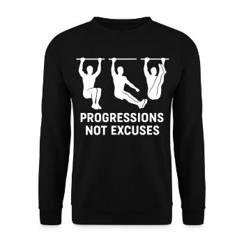 Fortschritte, keine Ausreden, Calisthenics, Fitnessstudio - Unisex Pullover - Schwarz - Vorne - Alina (178cm) & Michal (187cm)