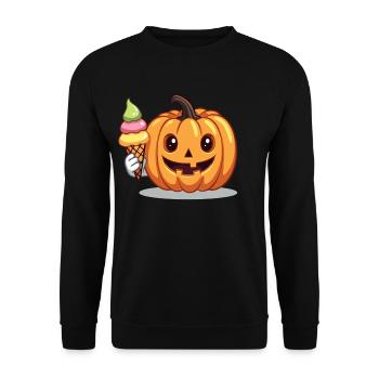Süßer Grusel Kürbis mit Eiswaffel - Unisex Pullover - Schwarz - Vorne - Alina (178cm) & Michal (187cm)