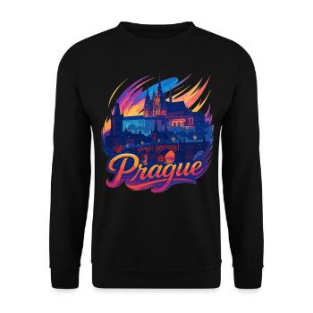 Prag Skyline Farbrausch Stadt Tschechien Geschenk - Unisex Pullover - Schwarz - Vorne - Alina (178cm) & Michal (187cm)