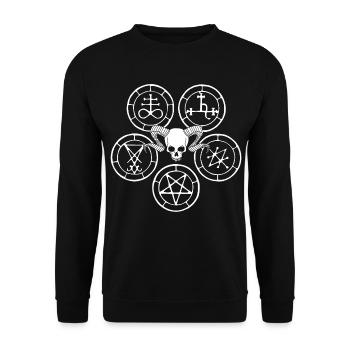 White Demon Skull and Esoteric Symbols - Unisex Sweatshirt - black - Front - Alina (178cm) & Michal (187cm)