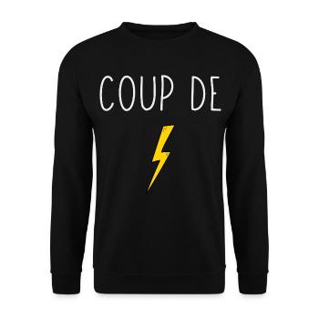 Coup de foudre minimalistisches Design gelber Blitz - Unisex Pullover - Schwarz - Vorne - Alina (178cm) & Michal (187cm)