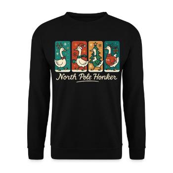 Gans Weihnachten Lustig Santa Nordpol Honker - Unisex Pullover - Schwarz - Vorne - Alina (178cm) & Michal (187cm)