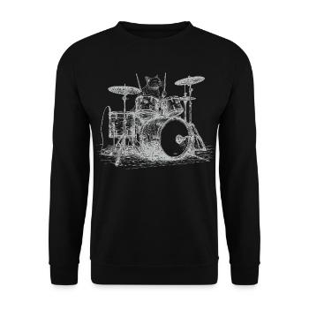 Katze Schlagzeug Drummer Musiker Vintage Kunst - Unisex Pullover - Schwarz - Vorne - Alina (178cm) & Michal (187cm)